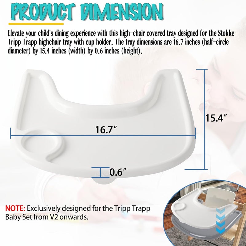 LuQiBabe High Chair Tray Cover Compatible with Stokke Tripp Trapp Chair with Cup Holder - Smooth Surface and Strong Suction - Made with Food-Safe Plastic (BPA BPS BPF Lead Phthalate Free) - White - Image 2